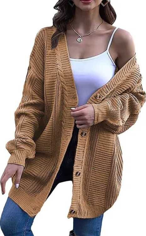 Sweter damski zapinany na guziki, brązowy, L