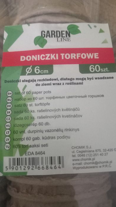 Donniczki torfowe do sadzonek 60 sztuk