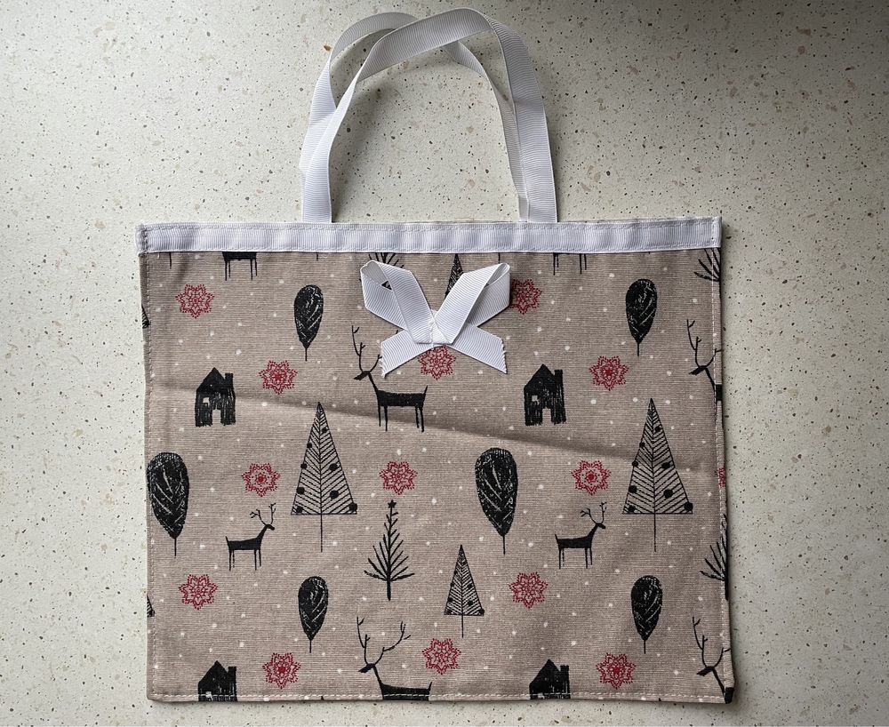 Bawelniana Eko torebka swiateczna prezentowa Handmade
