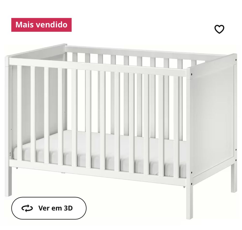 Berço IKEA + Colchão e Roupa de Cama