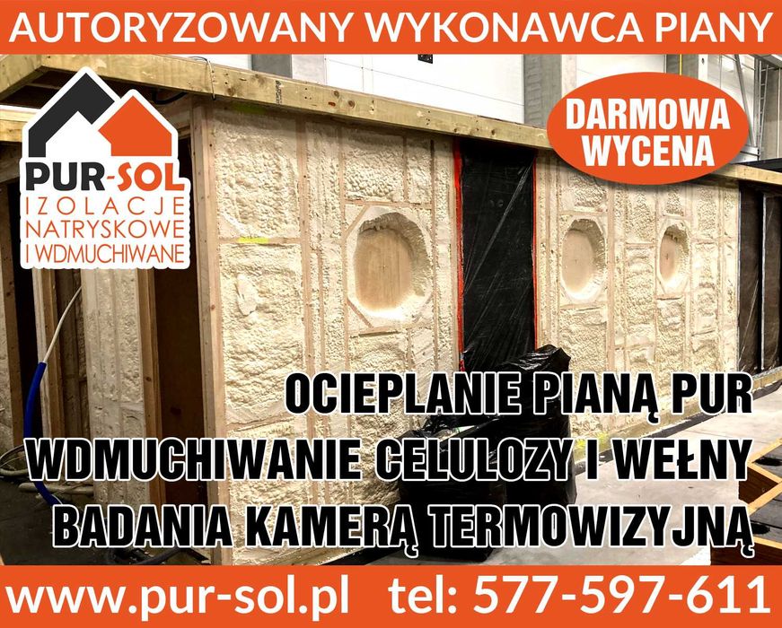 Ocieplanie piana PUR docieplanie poddasza pianką piana celuloza wełna