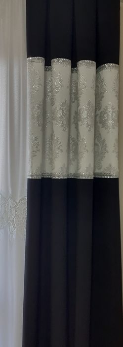 Firany zasłony czarne ze srebrnym ornamentem