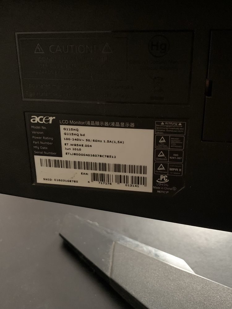 Monitor Acer G225 HQ 60 Gz 21.5 inches