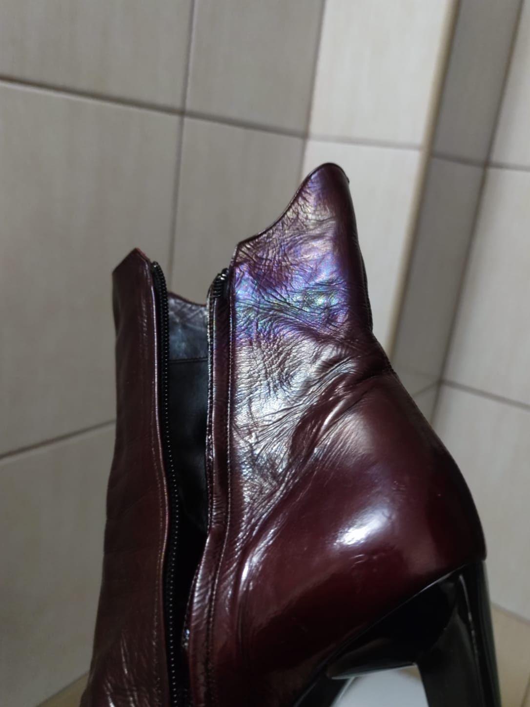 Buty damskie 38 botki Neri skórzane skóra czerwone burgundowe burgund