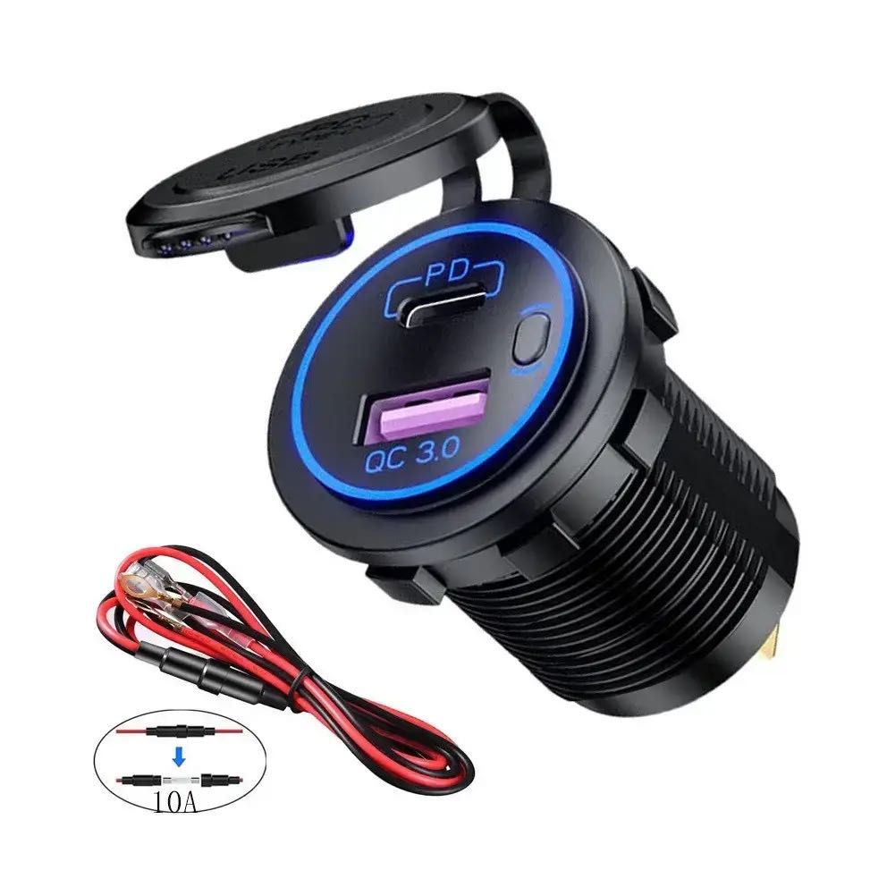 USB зарядка в авто врезная 65W Type C PD + USB QC, USB C 12V зарядне