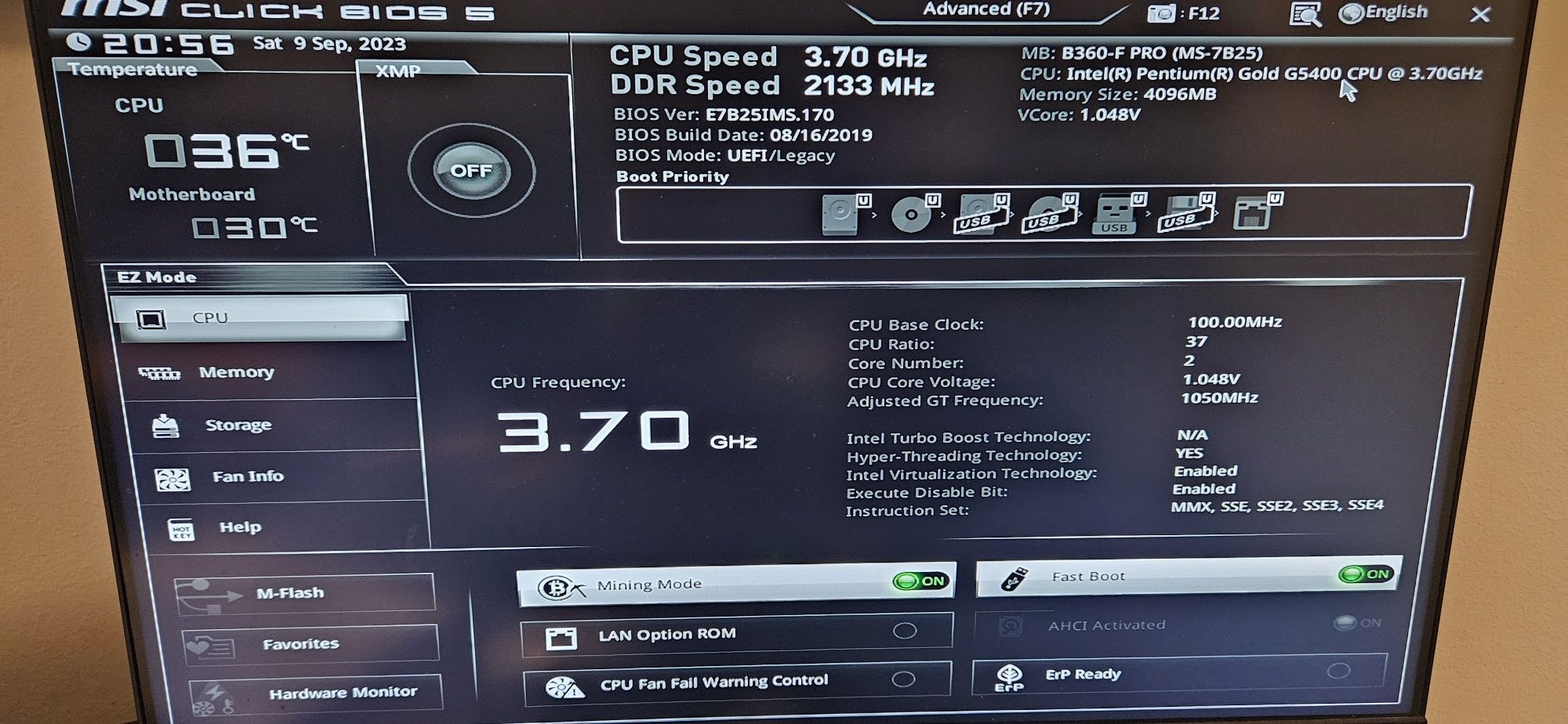 Msi b360 f-pro + cpu g5400