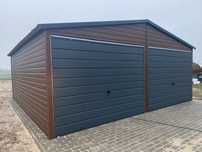 Garaż blaszany 6x5.8, drewnopodobny, orzech, antracyt. PRODUCENT