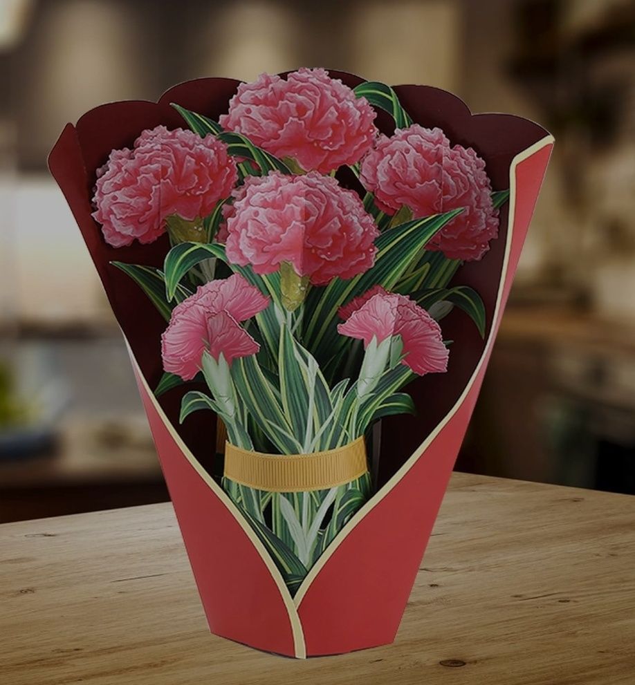 Kartka 3D kwiaty goździki