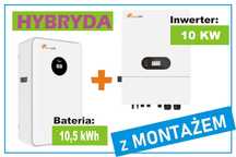 Zestaw, Inwerter hybrydowy 10KW + Magazyn energii 10KWh z Montażem