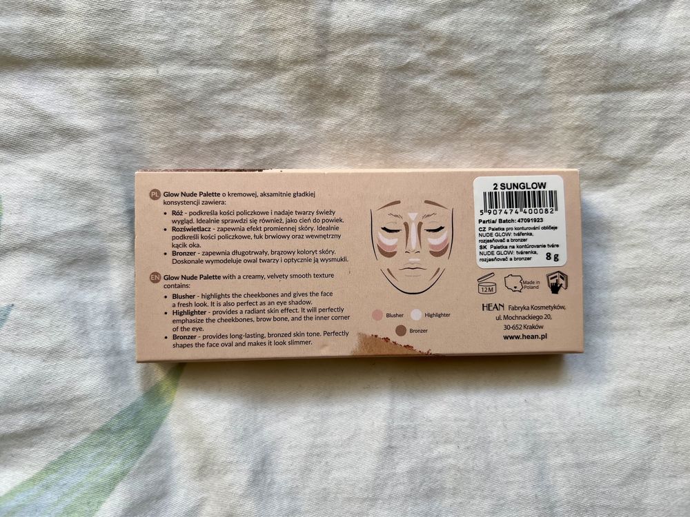 Hean glow nude palette 2 Sunglow paletka do konturowania róż, bronzer