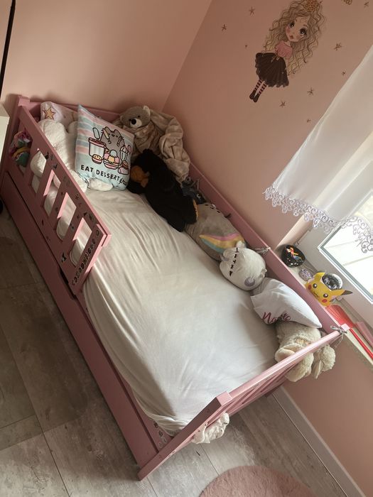 Łóżko z materacem dla dziewczynki rożowe 160/80