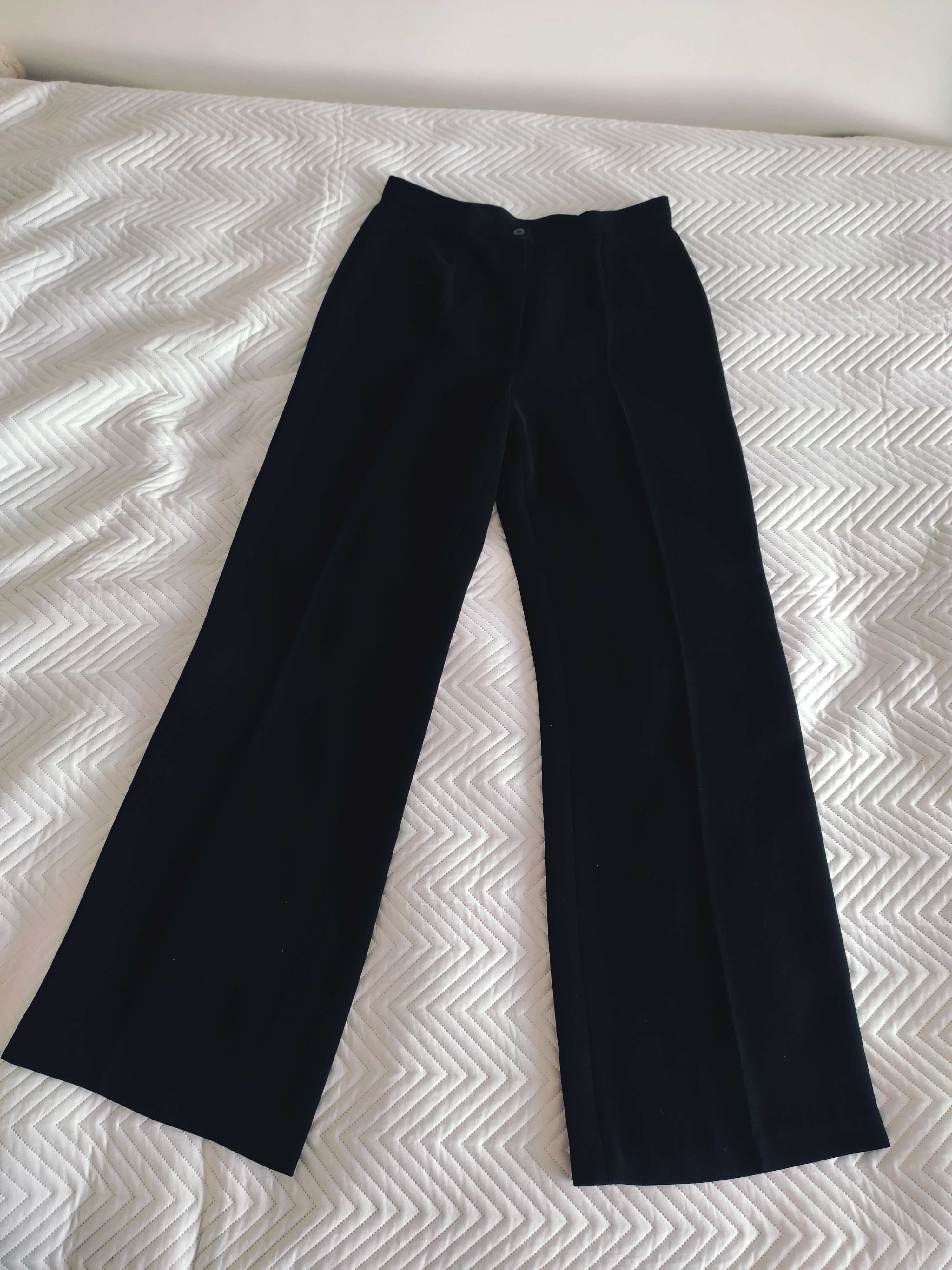 Czarne eleganckie spodnie damskie full lenght roz 42