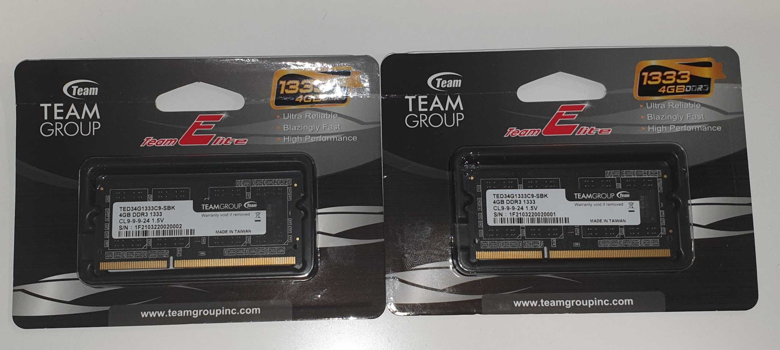 NOVO - 2 x Memória Dimm Team Group 4GB DDR3 1333MHz CL9 1.5V 204pin