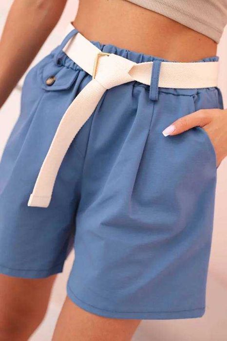 Spodenki damskie z wysokim stanem i paskiem