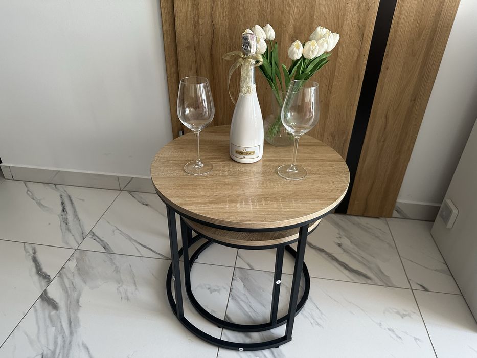 Nowy Stolik Kawowy Okrągły Podwójny Loft 2 Sztuki Industrialny Salonu