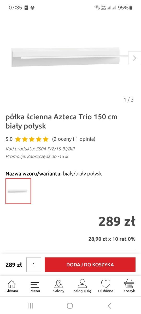 Półka ścienna Azteca Trio 150cm biała