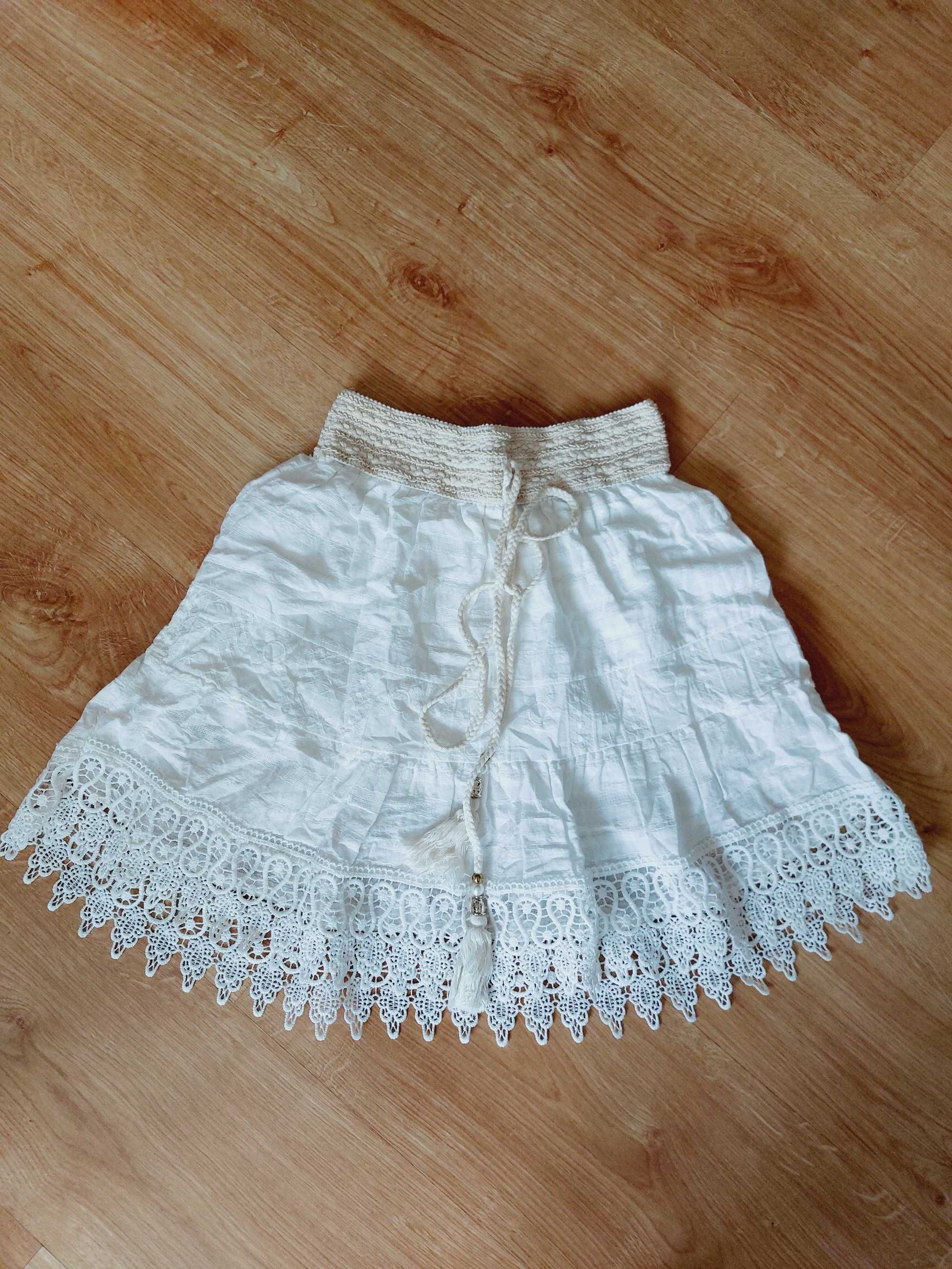 Spódniczka mini krótka xs s bawełna wiskoza jasna na lato kremowa ecru
