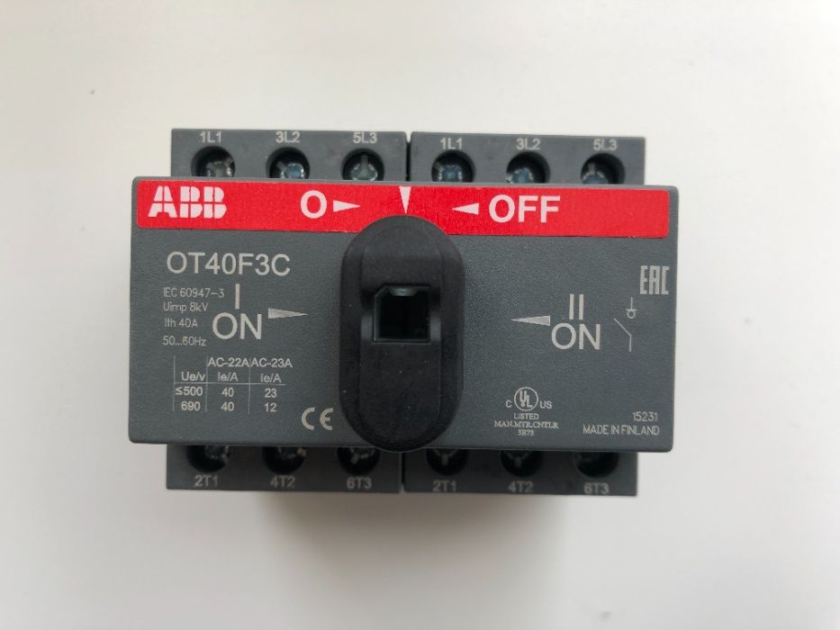 Переключатель нагрузки ABB OT40F3C 3 полюса 40A 11кВт сеть генератор