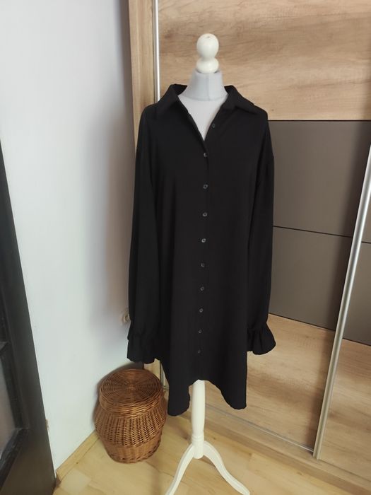 Czarna sukienka koszulowa/ koszula r.48