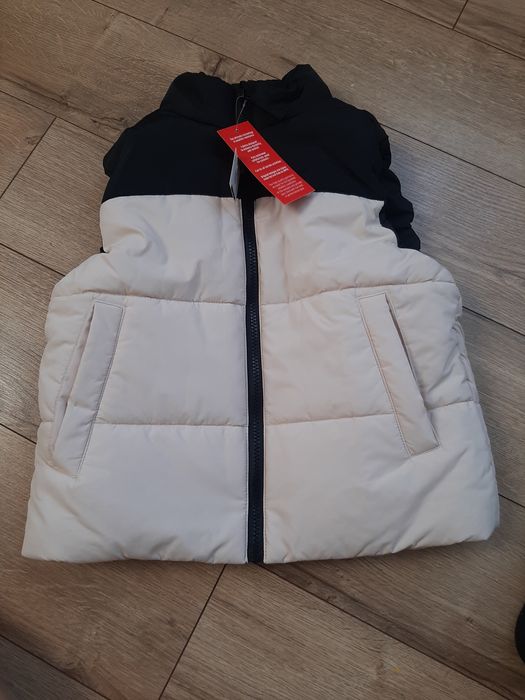 Kamizelka bezrękawnik 134 128 czarny beżowy