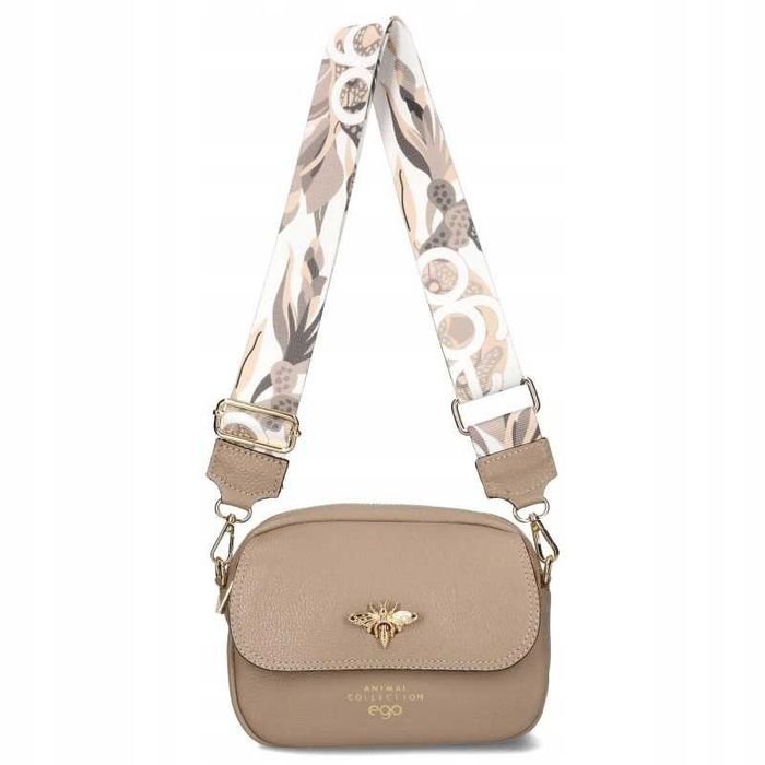 EGO Polska Torebka Damska Listonoszka Skóra Naturalna Logowany Pasek