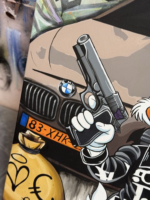 Картина Скрудж в діор з BMW гроші пістолет  50х70 поп- арт