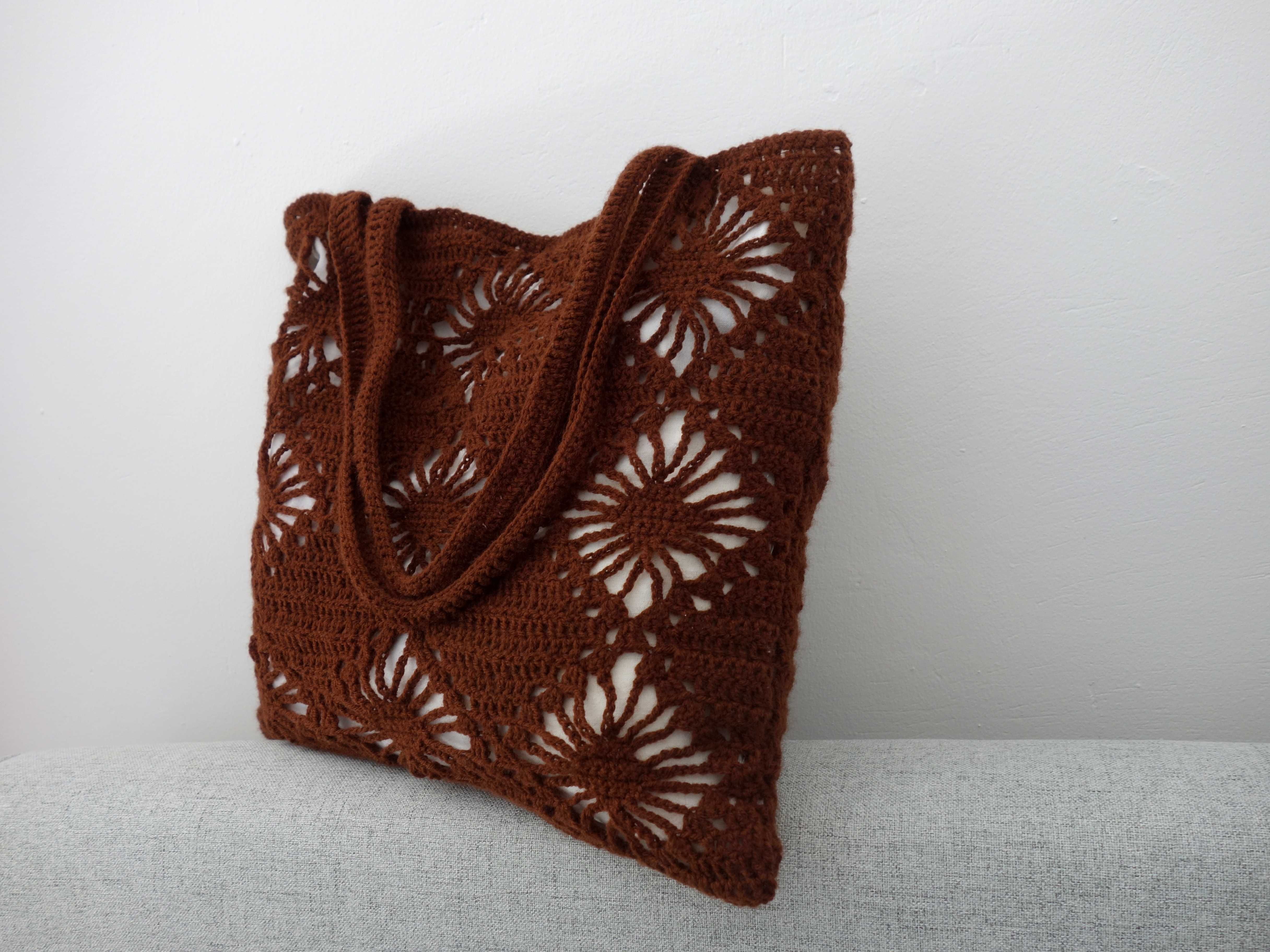Nowa torebka na szydełku szydełkowa brązowa plażowa worek handmade