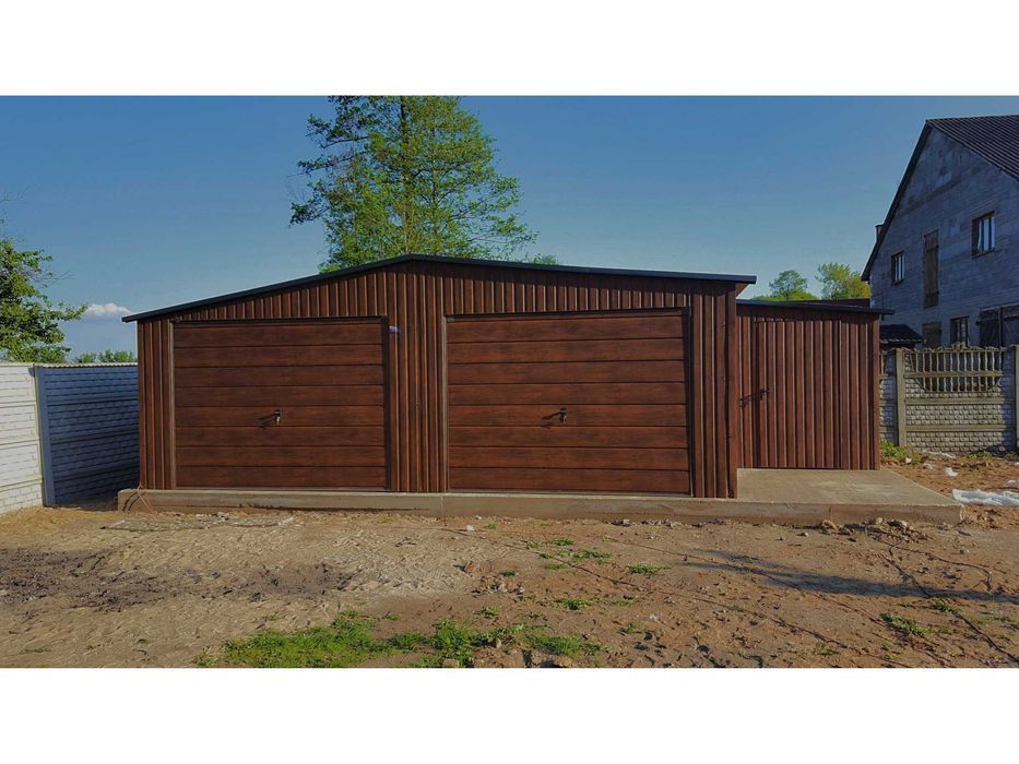 Garaż blaszany wzmocniony ocynkowany drewnopodobny 6x6 + magazynek 3x3