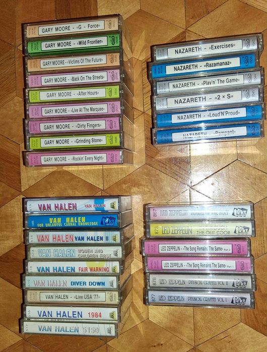 143 szt kaset z hard rockiem Black Sabbath , AC/DC, Led Zeppelin