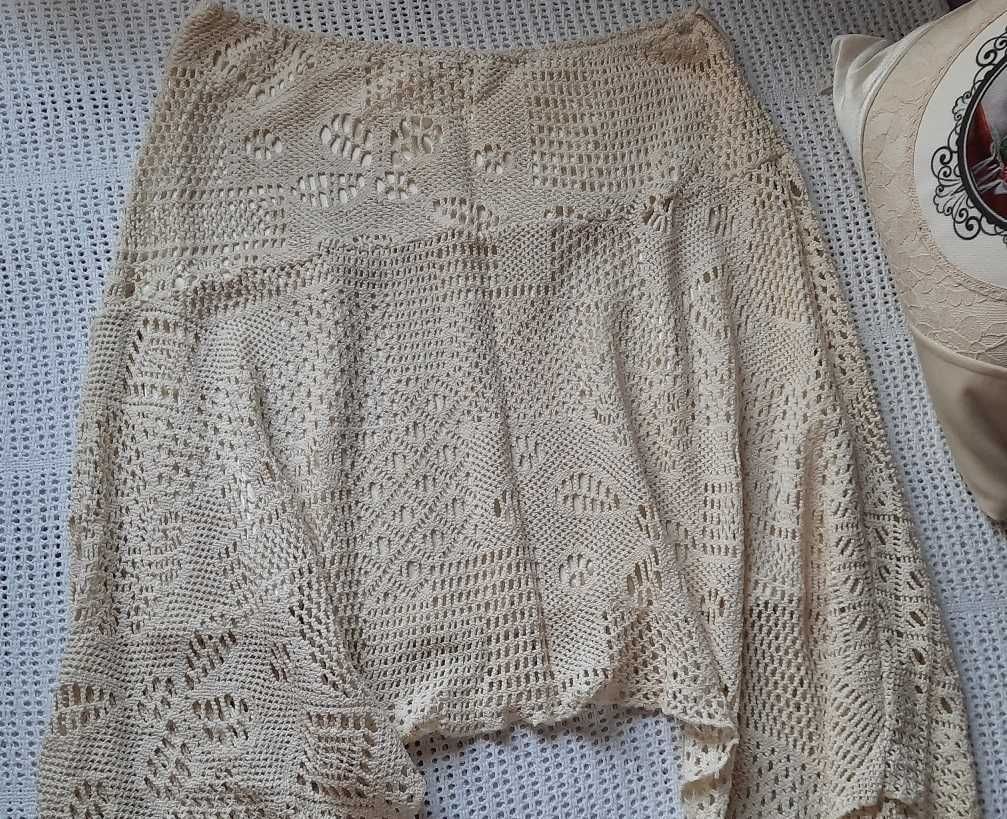 Cudo niciana Jane Norman Bawełna szydełkowa ecru spódnica midi L XL