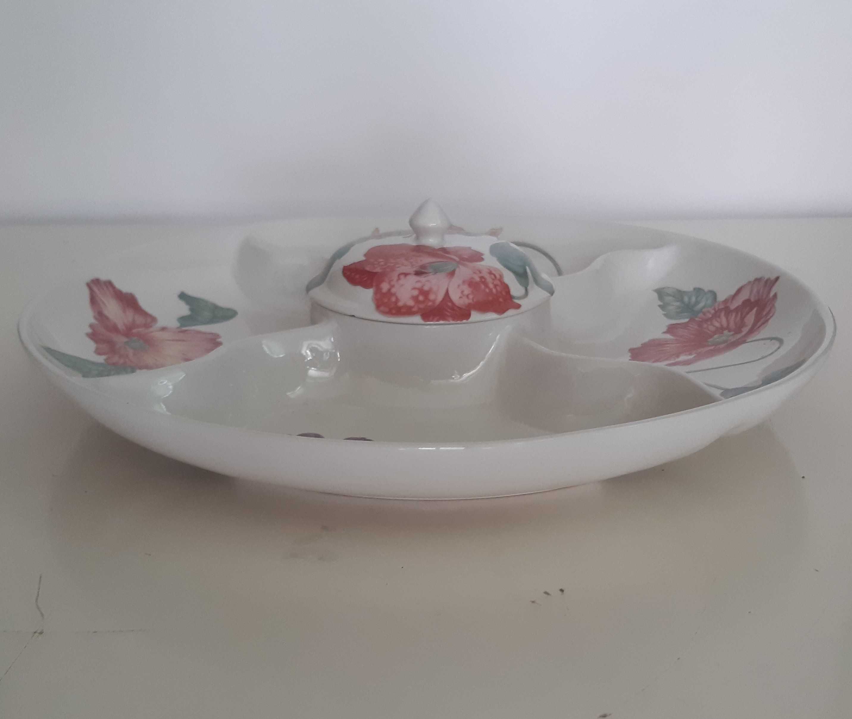 Retro Vintage Antigo Grande Prato Porcelana c/ Divisórias e Tampa