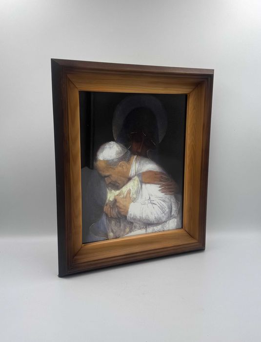 Obraz Ojciec Święty w objęciach Maryji w drewnianej ramie