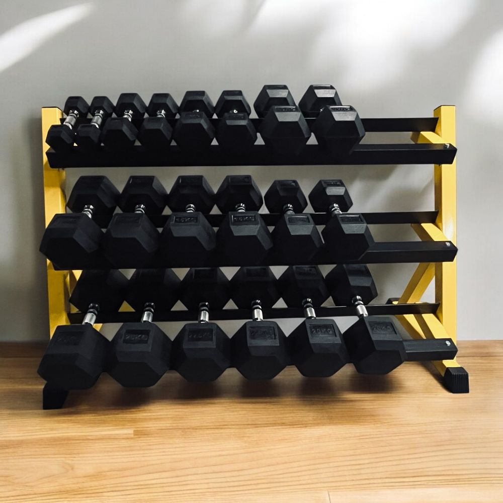 Zestaw hantli HEX 2,5-25kg co 2,5kg stojak