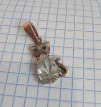 Кулон подвес "Кошка" Серебро 925 проба с камнями, золота накладка