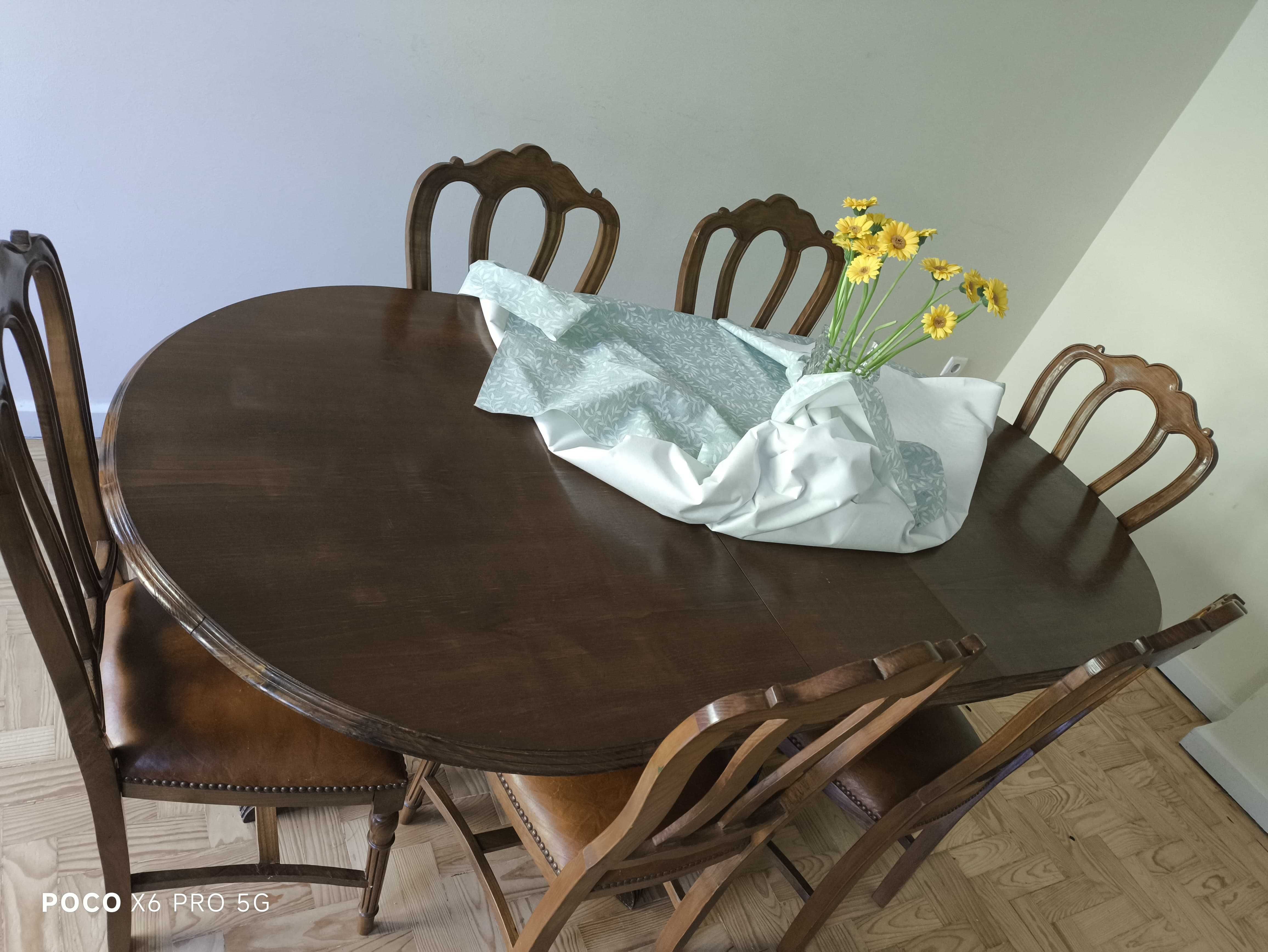 Mesa de jantar com 6 cadeiras acolchoadas