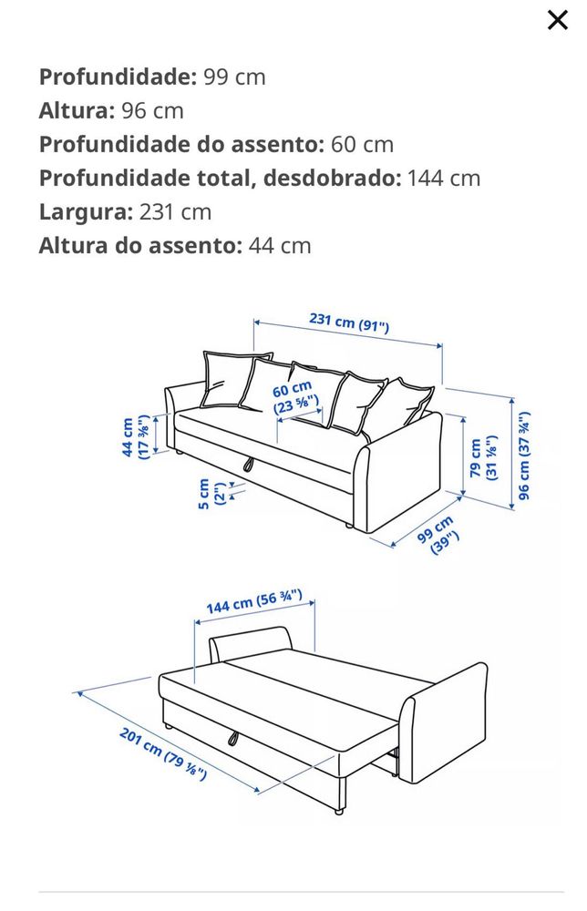 Sofá cama Ikea HOLMSUND , 3 lugares, Borgunda cinzento claro