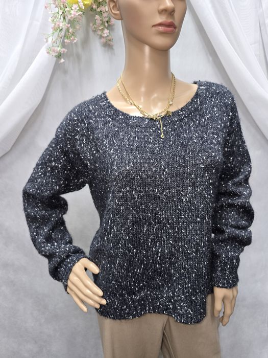 Krótki sweter ciemny  granatowy ze srebrną nitką oversize L Guess