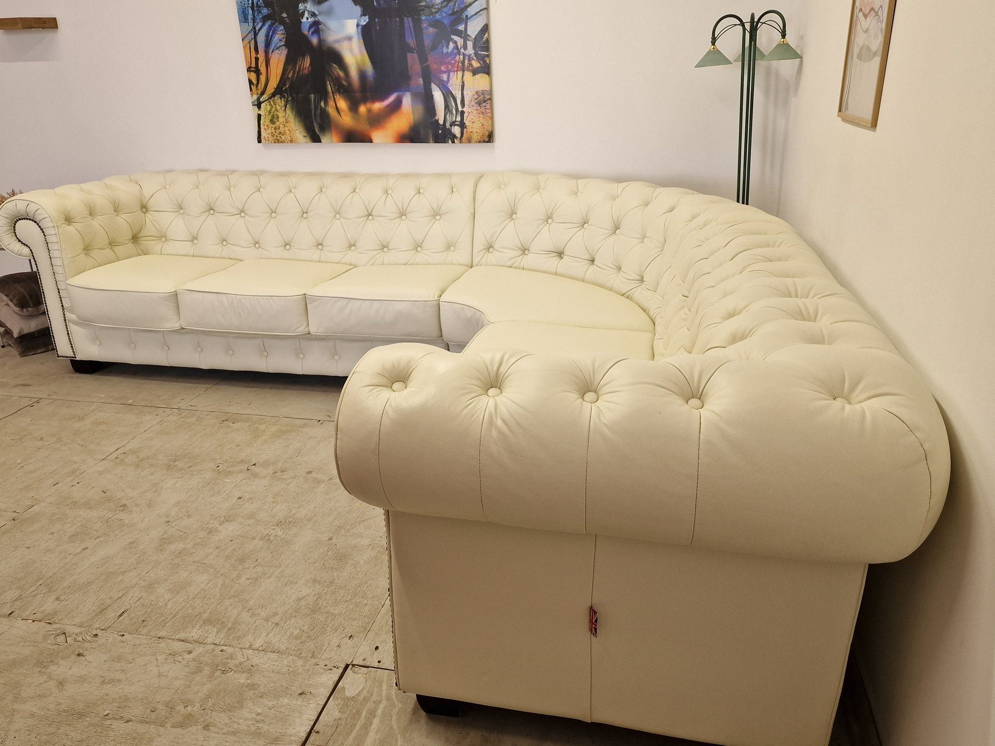 Narożnik skóra naturalna "Chesterfield" biały/ecru