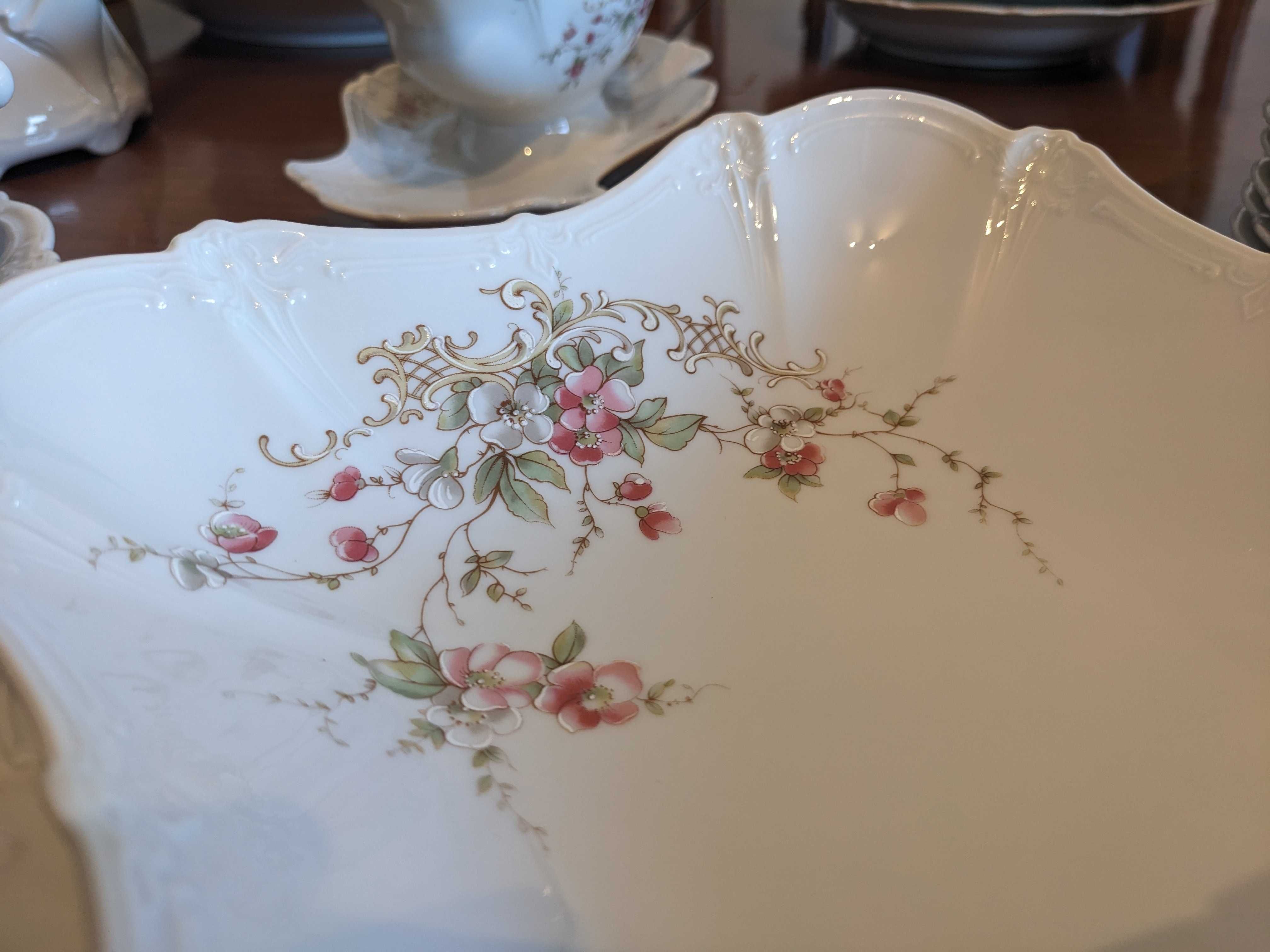 Serviço de Mesa Muito Fina Porcelana Rosa Verde da Alemanha