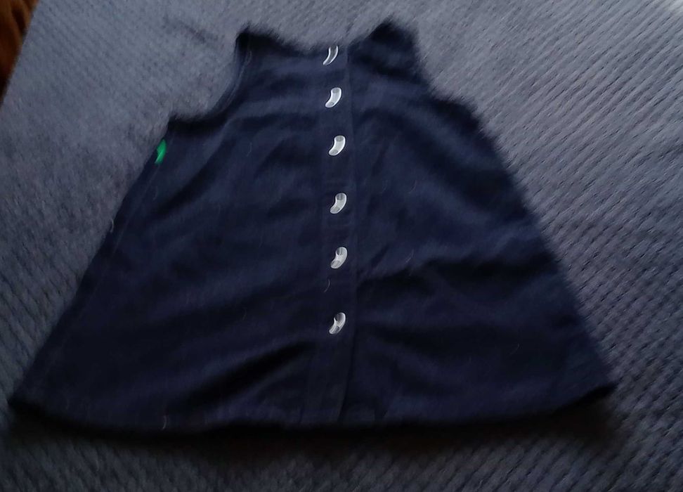 Vestido, azul escuro, bombazine.12-18 meses - Marca: Benetton
