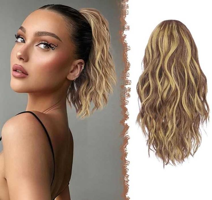Peruka do włosów w kształcie kucyka, 30 cm,falowane,Jasnobrązowy,Blond