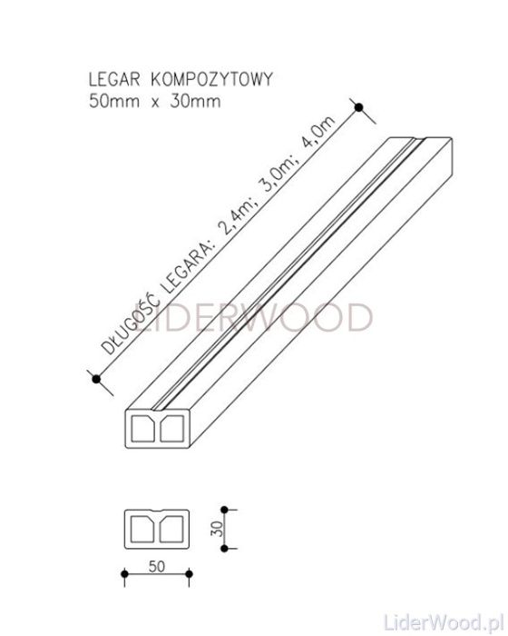 Legar do deski tarasowej - kompozyt - wym. 50 x 30 do 4m długości