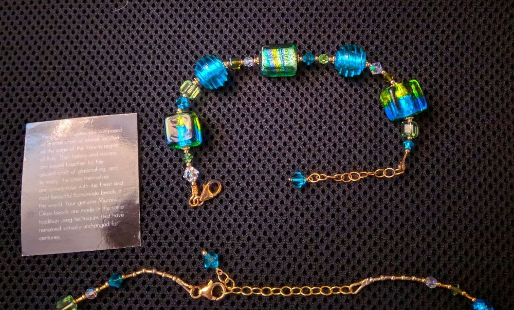 Conjunto Brincos Pulseira Colar Vidro Murano