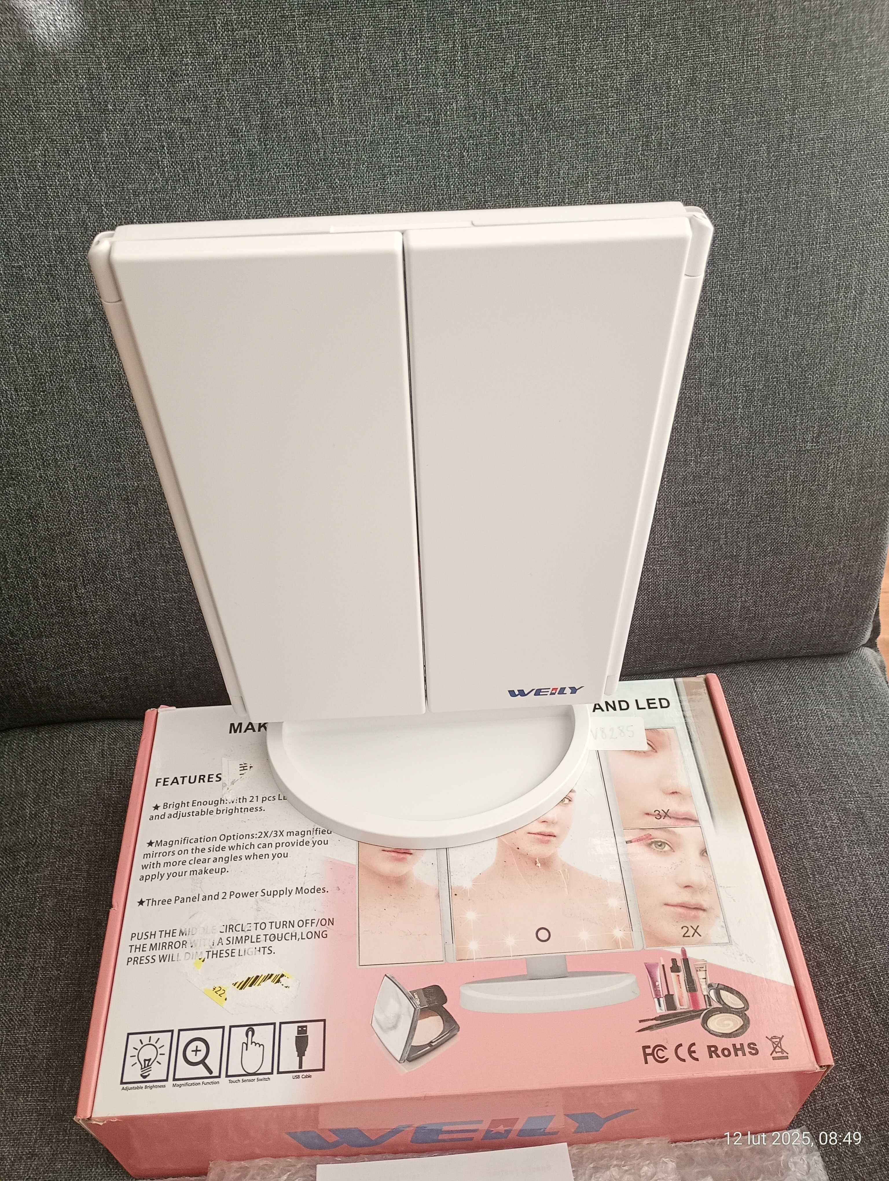 Lustro do makijażu z oświetleniem i powiększeniem 1X/2X/3x