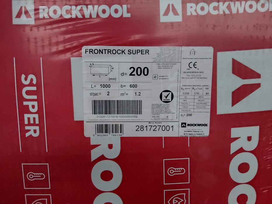Wełna skalna Rockwool FRONTROCK SUPER 20cm - dostępne 66 paczek=79,2m2