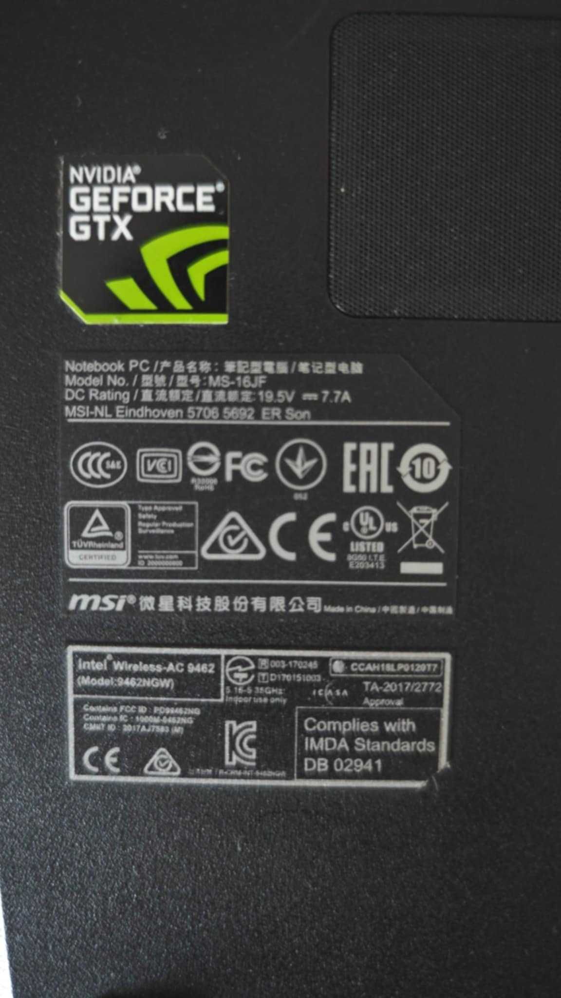 Laptop MSI GV628RD i5-8300H/RAM16GB/256 SSD+1TB HDD GTX1050Ti+zasilacz