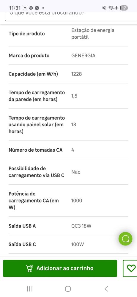 Gerador Portatil a Bateria 1000W