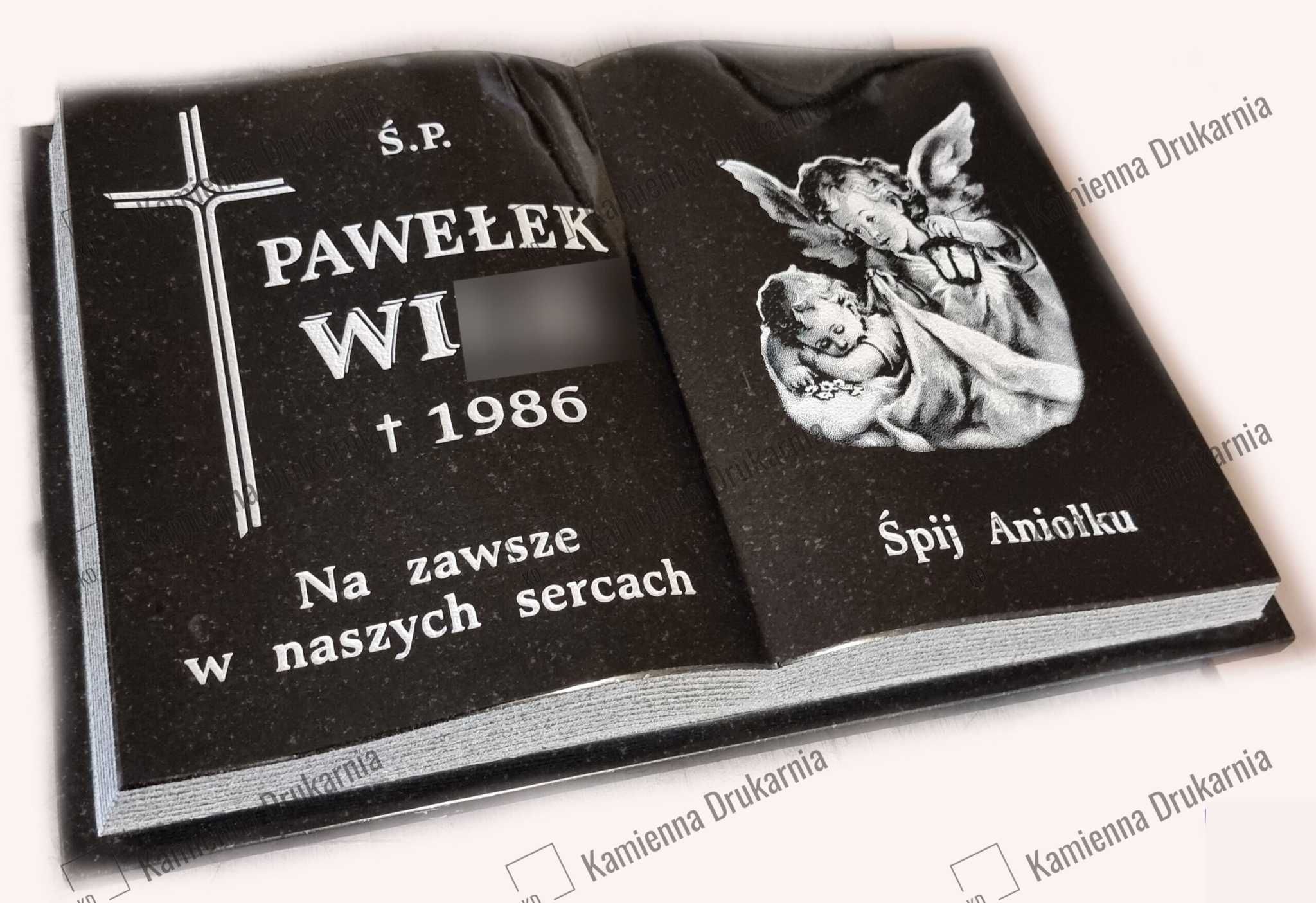 Książka granitowa 30 cm x 40 cm z dowolną grafiką (nagrobek, cmentarz)