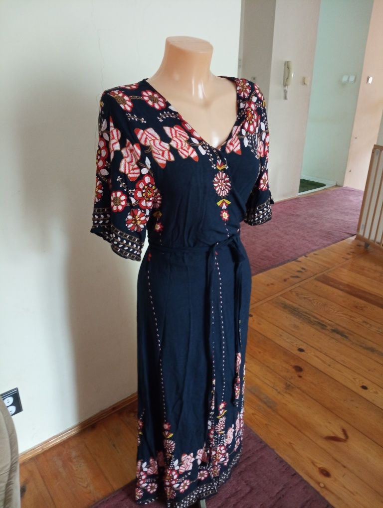 Śliczna granatowa sukienka letnia midi/maxi, uniwersalna,boho, XL/42/1