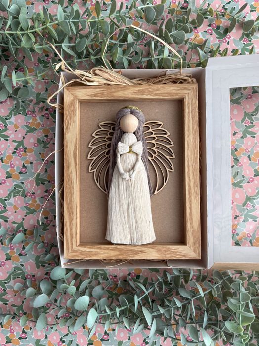 Anioł stróż w ramce prezent komunia chrzest narodziny roczek dla mamy